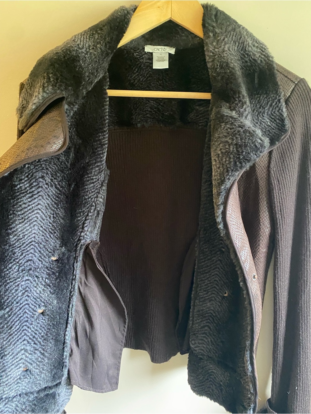 Cache Brown Snakeskin Print Knit Jacket Faux Fur Trim - Picture 8 of 8